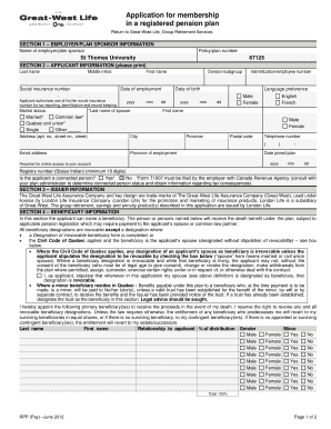 Application for Membership in a Registered Pension Plan