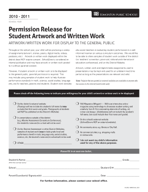 Student Artwork and Written Work Permission Release