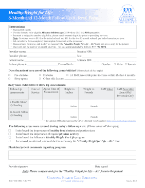 Healthy Weight for Life Follow Up Referral Form