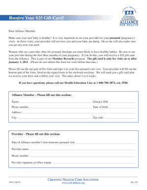 Prenatal Visit Reward Form