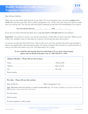 Postpartum Care Form