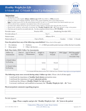 Healthy Weight for Life Follow Up Referral Form