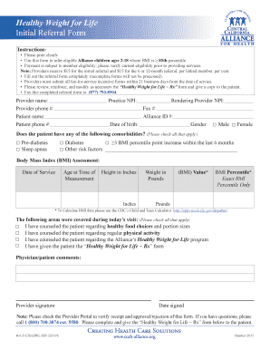 Healthy Weight for Life Initial Referral Form