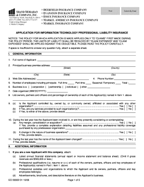 Application for IT Professional Liability Insurance