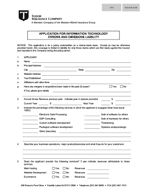 Application for IT Errors and Omissions Liability Insurance