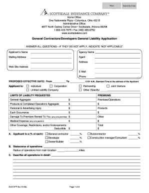 General Contractors/Developers General Liability Application