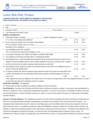 Lessor's Risk Only Supplemental Warranty Application
