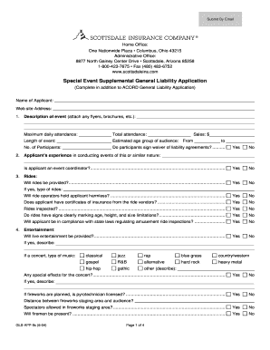 Special Event Supplemental General Liability Application