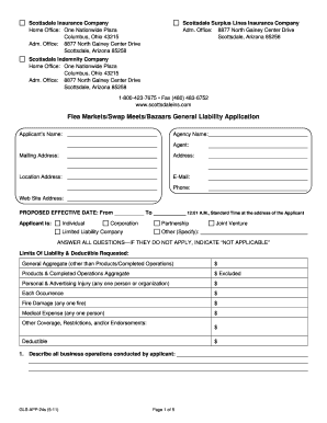 Flea Markets General Liability Application