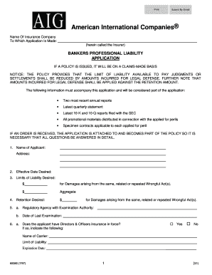 Bankers Professional Liability Application