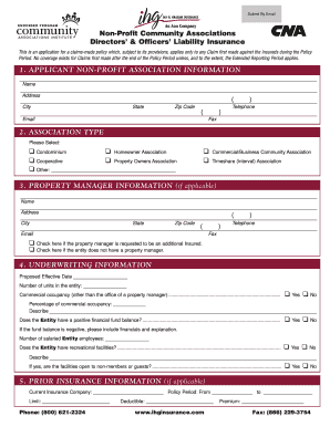 Non-Profit Community Association Directors' & Officers' Liability Insurance Application