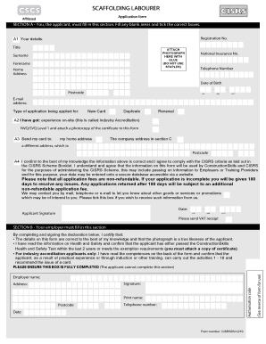 Scaffolding Labourer Application Form