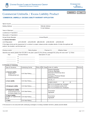 Commercial Umbrella Liability Application