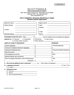 General Liability Application for Alarm Services