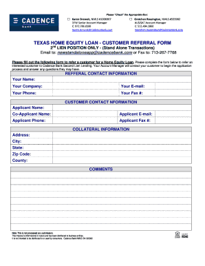 Texas Home Equity Loan Customer Referral Form