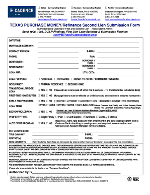 Texas Purchase Money/Refinance Second Lien Submission Form