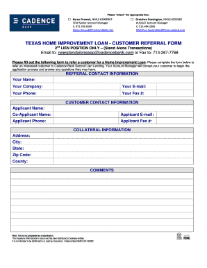 Texas Home Improvement Loan Customer Referral Form
