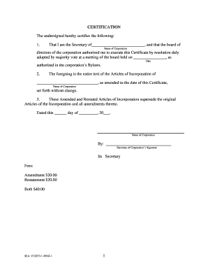 Certificate of Amended and Restated Articles of Incorporation