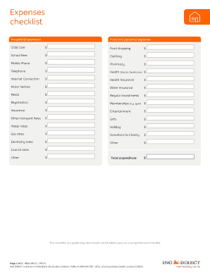 Household Expenses Checklist