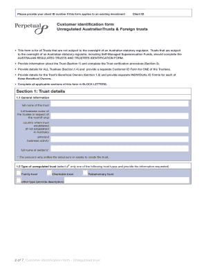 Customer Identification Form for Unregulated Trusts