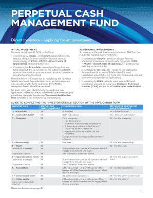 Perpetual Cash Management Fund Application Form