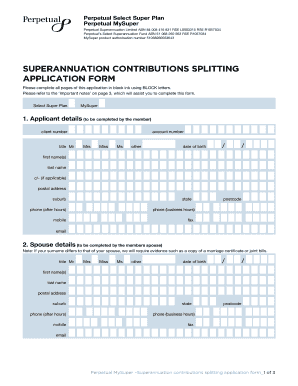 Superannuation Contributions Splitting Application Form