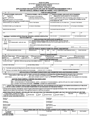 Florida Duplicate Motor Vehicle Title Application