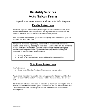 Disability Services Note Taker Form