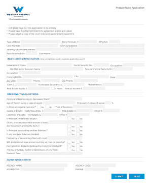 Western National Insurance Group Probate Bond Application