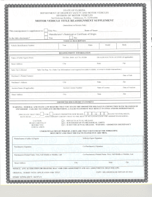 Florida Motor Vehicle Title Reassignment Supplement