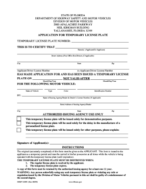 Florida Temporary License Plate Application