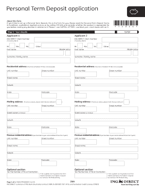 Personal Term Deposit Application Form