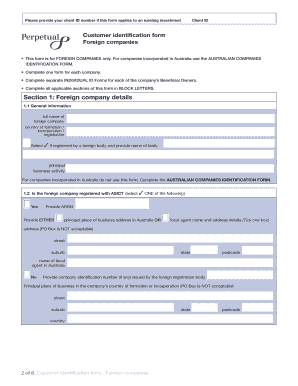 Customer Identification Form for Foreign Companies