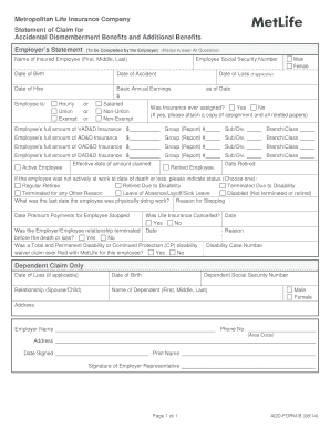 MetLife Accidental Dismemberment Claim Form