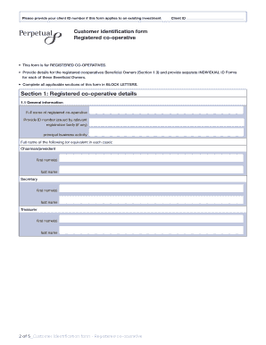 Customer Identification Form for Registered Co-operatives