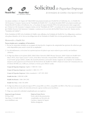Solicitud de Pequeñas Empresas de Formulario de Cambio e Inscripción Grupal