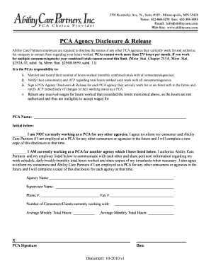 PCA Agency Disclosure & Release Form