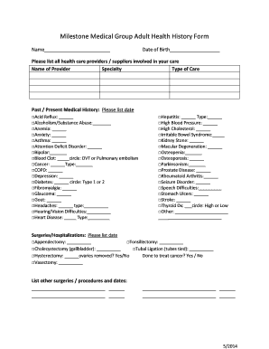 Adult Health History Form