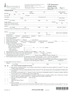 Transamerica Life Insurance Application