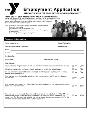 YMCA of Central Florida Employment Application