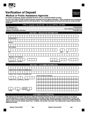 Verification of Deposit Request Form