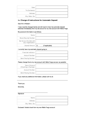 Change of Instructions for Automatic Deposit