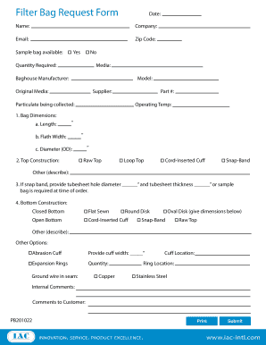 Filter Bag Request Form