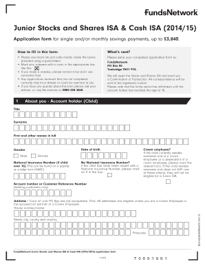 Junior Stocks and Shares ISA Application Form