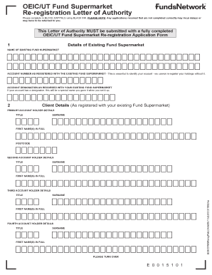 OEIC/UT Fund Supermarket Re-registration Letter of Authority