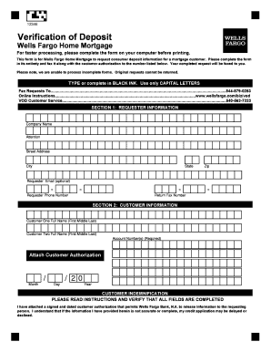 Wells Fargo Deposit Verification Form