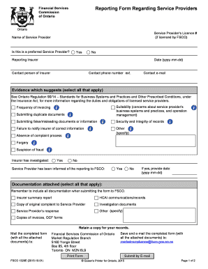 Financial Services Reporting Form for Service Providers
