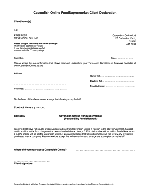 Cavendish Online FundSupermarket Client Declaration