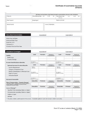 Ontario Automobile Insurance Certificate