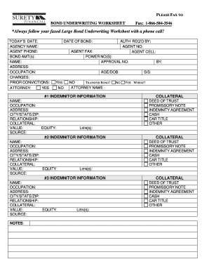 Large Bond Underwriting Worksheet